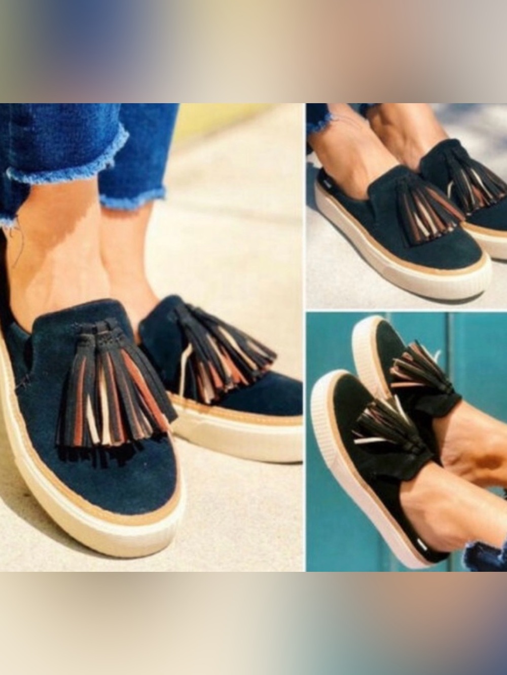 TOMS Suede Leather Casual Tassel Slip-On Sneakers Size 8
